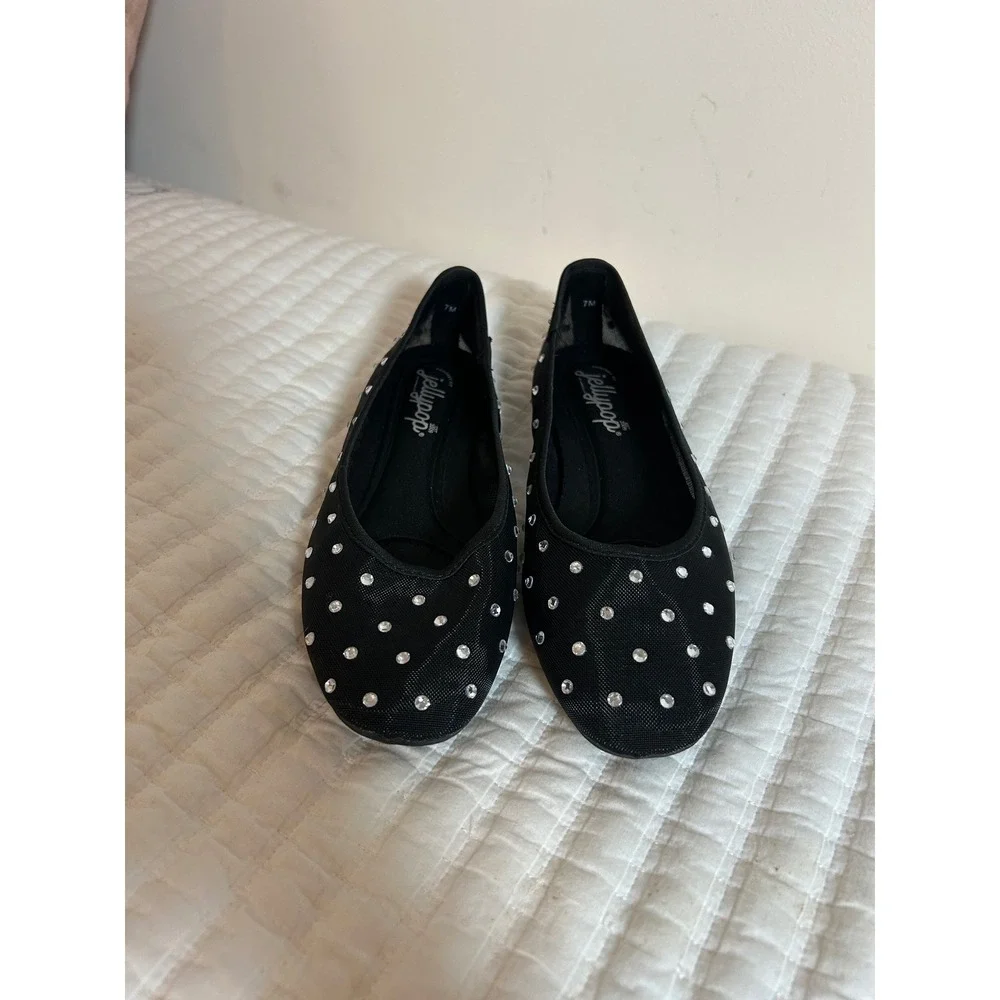 Jellypop Black Mesh Rhinestone Ballet Flats Women's Size 7‎